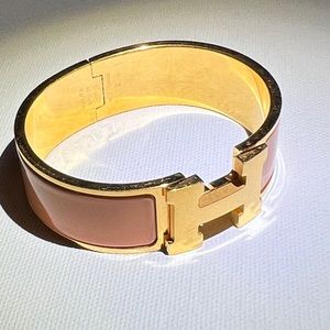 HERMES enamel Clic Clac H Bracelet PM Peach Melba Wide size L